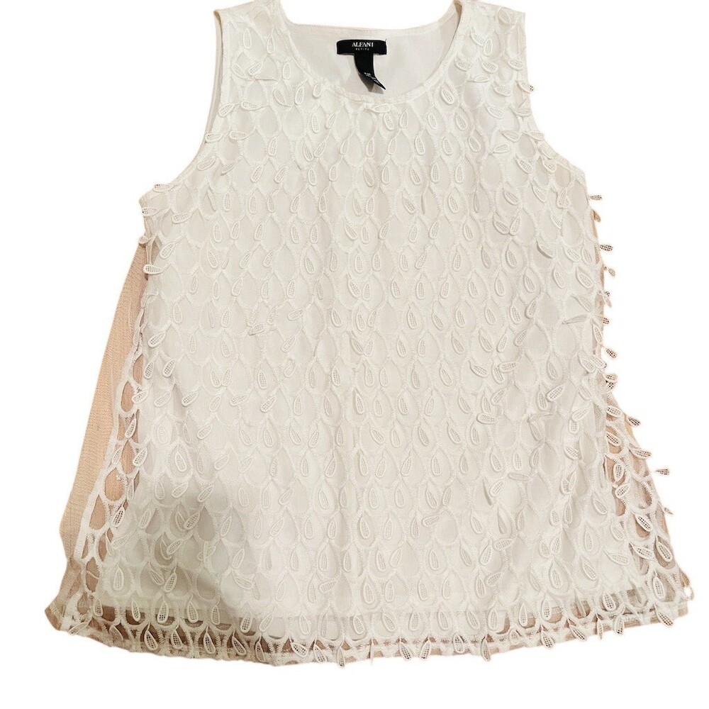 Alfani Petite Blouse Womens MP Ivory Lace Overlay Sleeveless Scallop Hem